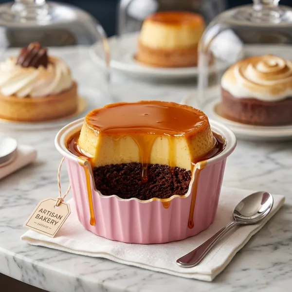 Chocoflan Artesanal en molde rosa